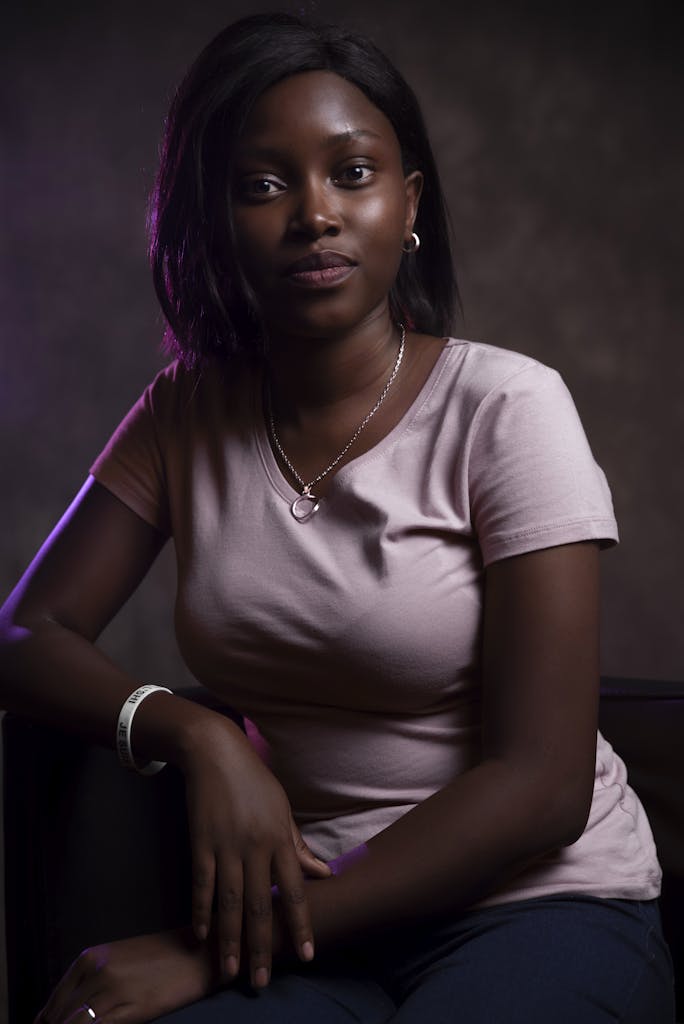 Woman Wearing Gray Scoop-neck Cap-sleeved Top